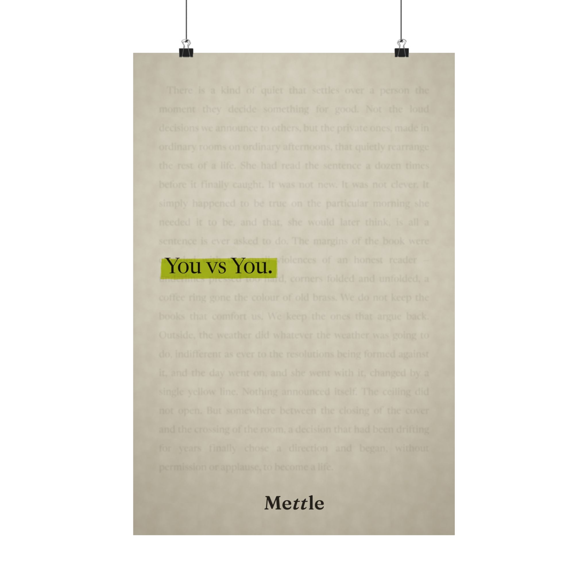 Mettle — You vs You motivational discipline poster, gym office and home wall art
