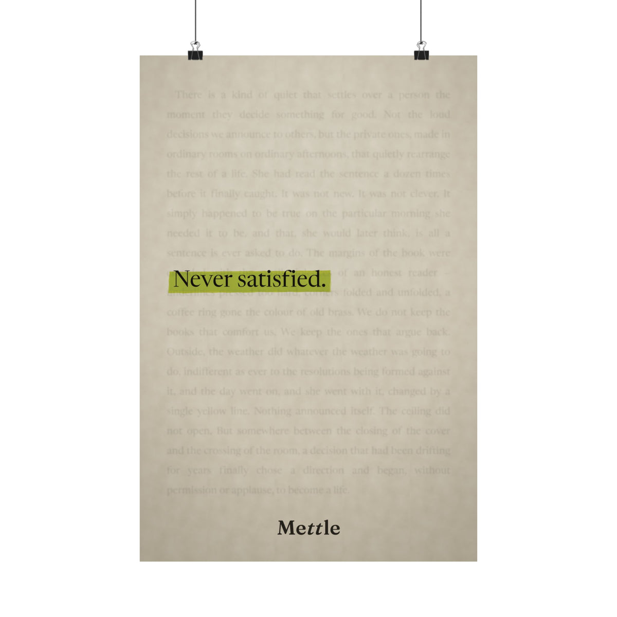 Never Satisfied — Motivational Discipline Poster | Gym Wall Art