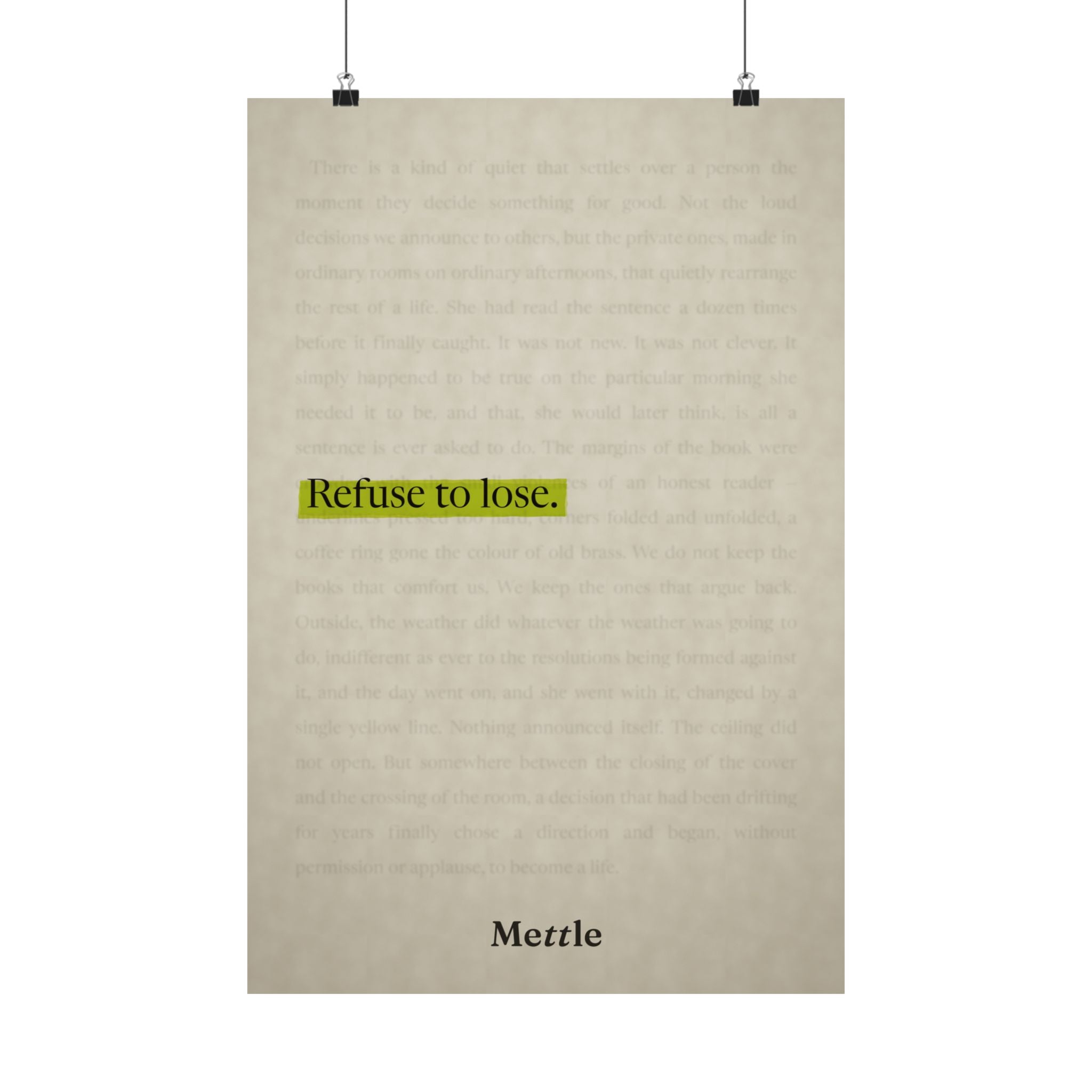 Mettle — Refuse to Lose motivational discipline poster, gym office and home wall art