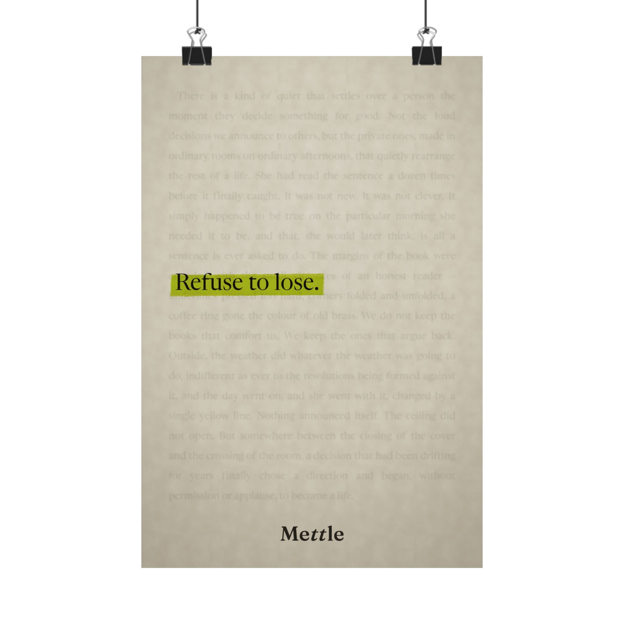 Mettle — Refuse to Lose motivational discipline poster, gym office and home wall art