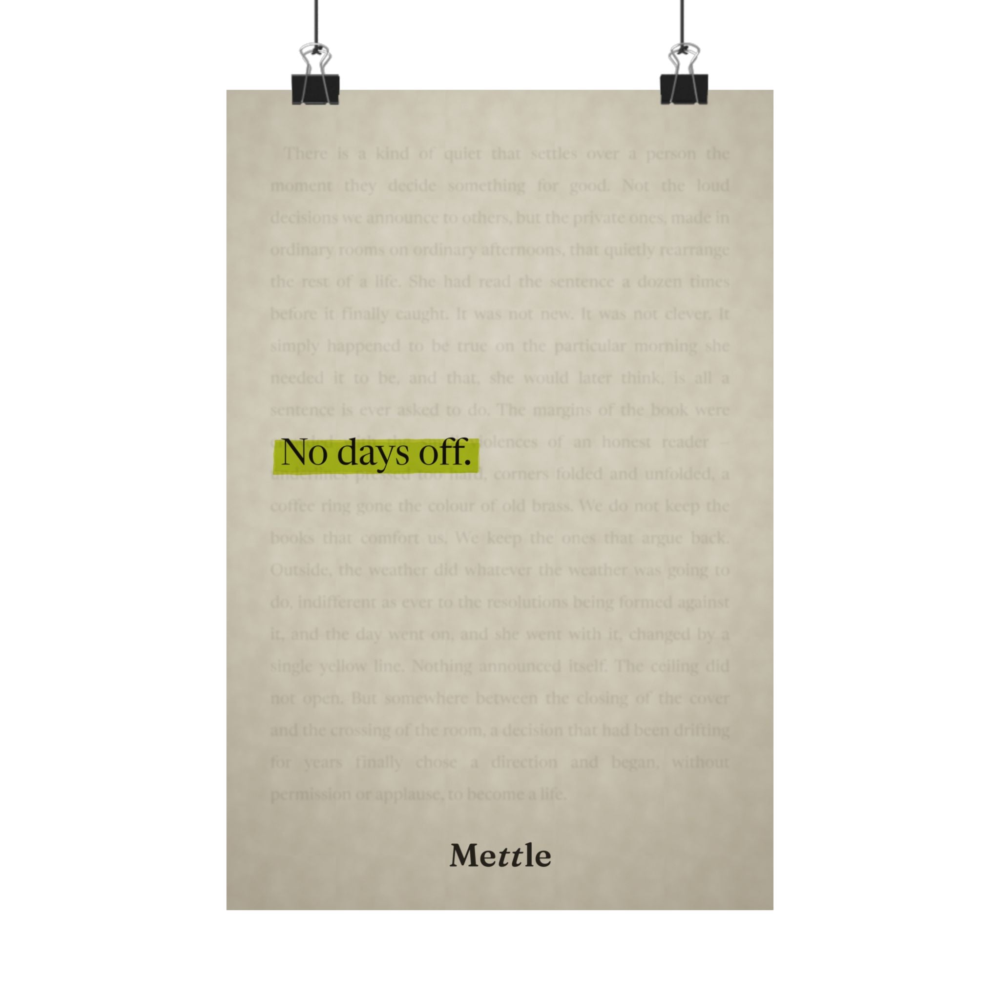 Mettle — No Days Off motivational discipline poster, gym office and home wall art